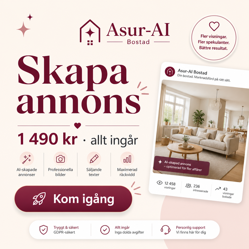 Asur-AI Bostad – skapa annons, 1 490 kr allt ingår